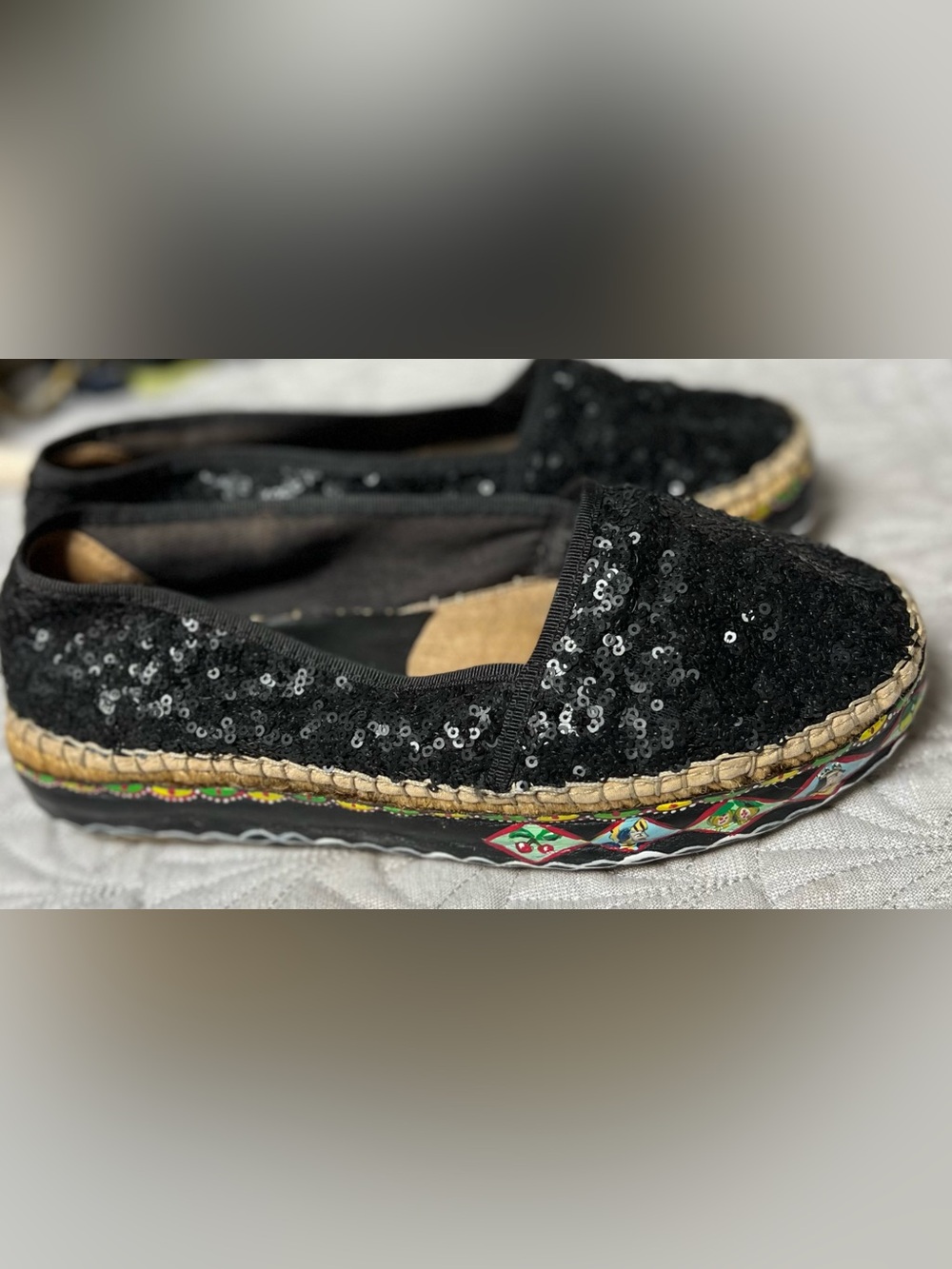 TIZZINI Hand Painted Made in Italy Sequin Loafers espadrille Size 8.5-9 EU 39